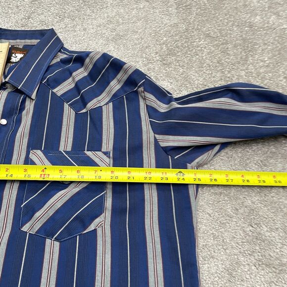 Karman Vintage Western Pearl Snap Button Down Shirt Mens XL Blue Gray Striped - Picture 14 of 15